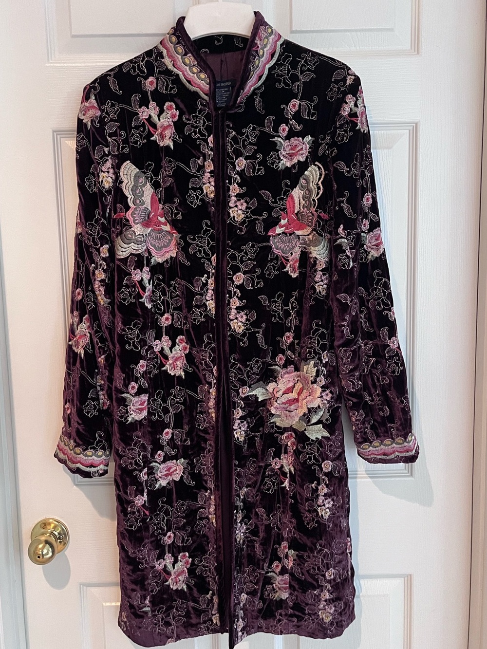 Boston Proper Plum Velvet Embroidered long
Jacket